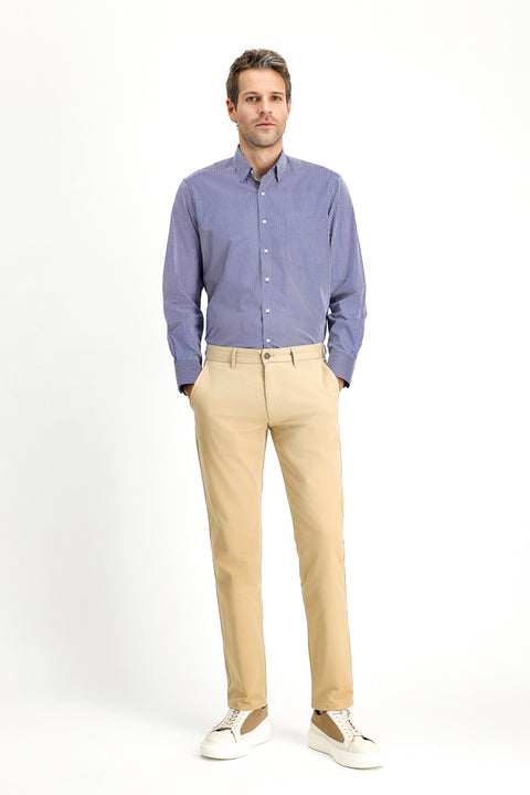 Orta Bej Regular Fit Standart Kesim Likralı Kanvas / Chino Pantolon