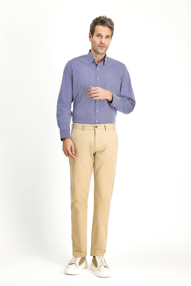  Orta Bej Slim Fit Dar Kesim Likralı Kanvas / Chino Pantolon