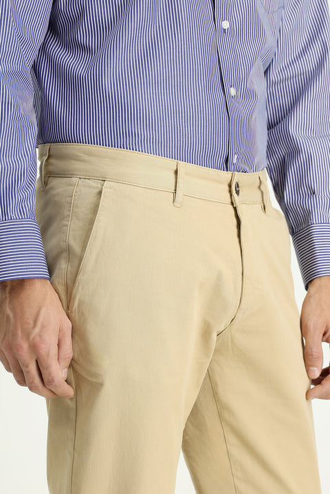 Medium Beige Slim Fit Stretch Canvas / Chino Trousers