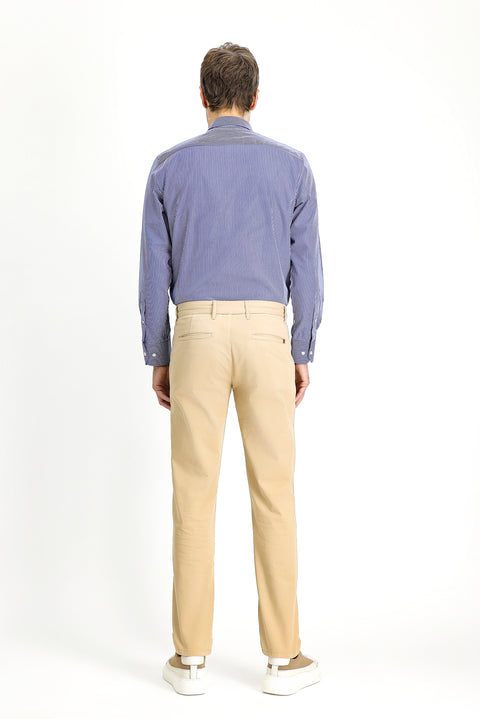 Orta Bej Regular Fit Standart Kesim Likralı Kanvas / Chino Pantolon