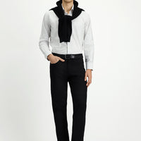 Siyah Slim Fit Dar Kesim Desenli Likralı Kanvas / Chino Pantolon