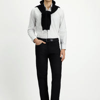 Black Slim Fit Narrow Cut Patterned Lycra Canvas / Chino Trousers