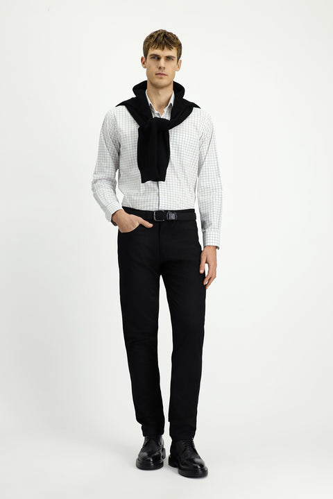 Black Slim Fit Narrow Cut Patterned Lycra Canvas / Chino Trousers