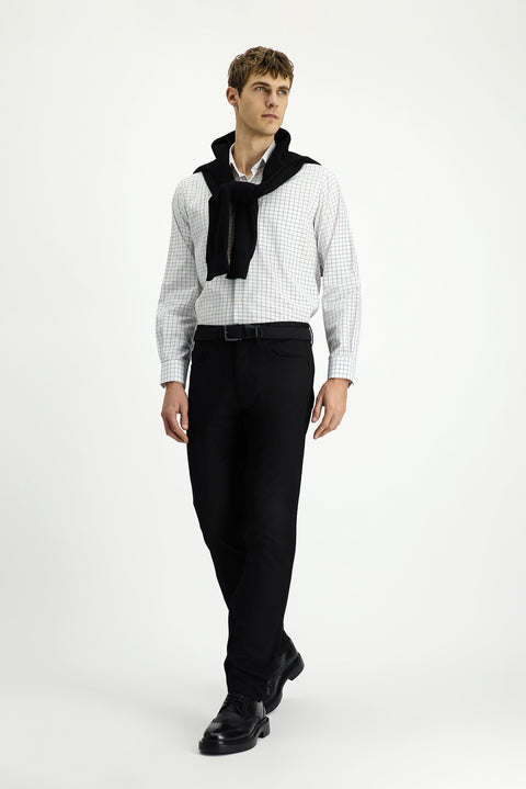 Men's Black Regular Fit Standard Cut Patterned Lycra Canvas / Chino Trousers