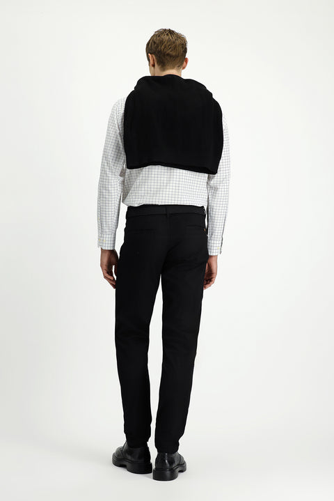 Siyah 7 Drop Slim Fit Dar Kesim Desenli Likralı Kanvas / Chino Pantolon