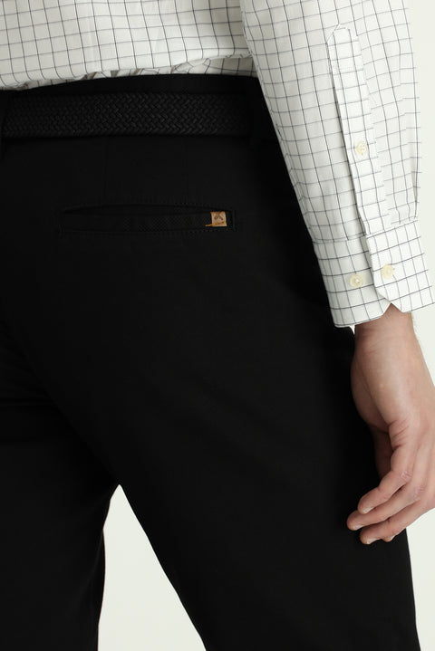 Siyah 6 Drop Regular Fit Standart Kesim Desenli Likralı Kanvas / Chino Pantolon