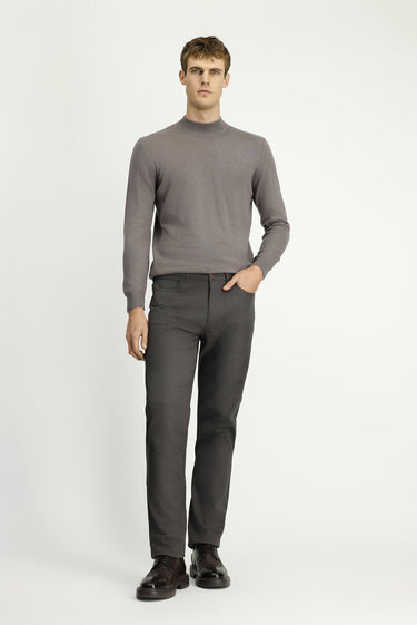  Orta Gri Slim Fit Dar Kesim Desenli Likralı Kanvas / Chino Pantolon