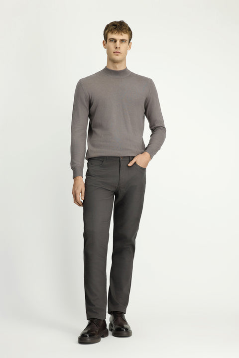 Orta Gri Regular Fit Standart Kesim Desenli Likralı Kanvas / Chino Pantolon