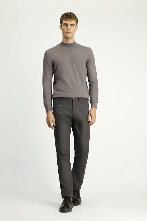 Orta Gri 6 Drop Regular Fit Standart Kesim Desenli Likralı Kanvas / Chino Pantolon