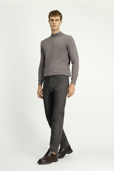  Orta Gri Slim Fit Dar Kesim Desenli Likralı Kanvas / Chino Pantolon