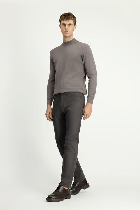 Orta Gri Regular Fit Standart Kesim Desenli Likralı Kanvas / Chino Pantolon