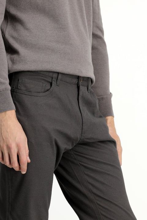 Orta Gri Regular Fit Standart Kesim Desenli Likralı Kanvas / Chino Pantolon