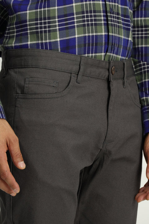 Orta Gri Slim Fit Dar Kesim Desenli Likralı Kanvas / Chino Pantolon