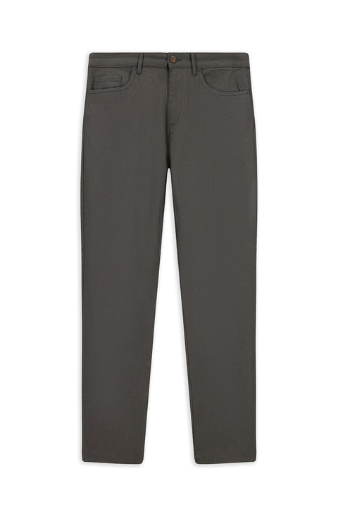 Orta Gri 7 Drop Slim Fit Dar Kesim Desenli Likralı Kanvas / Chino Pantolon