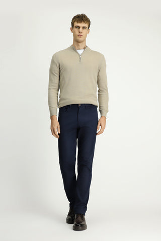  Orta Lacivert Regular Fit Desenli Likralı Kanvas / Chino Pantolon