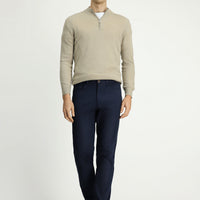 Mid Navy Slim Fit Patterned Stretch Canvas / Chino Trousers
