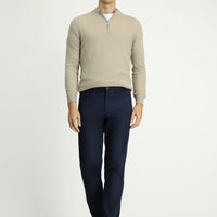 Orta Lacivert Slim Fit Dar Kesim Desenli Likralı Kanvas / Chino Pantolon