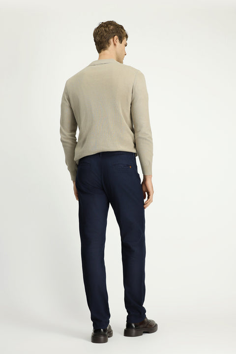Mid Navy Slim Fit Patterned Stretch Canvas / Chino Trousers
