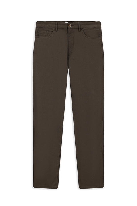 Medium Brown Regular Fit Standard Cut Patterned Lycra Canvas / Chino Trousers