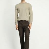 Mid Coffee Slim Fit Patterned Stretchy Canvas / Chino Trousers