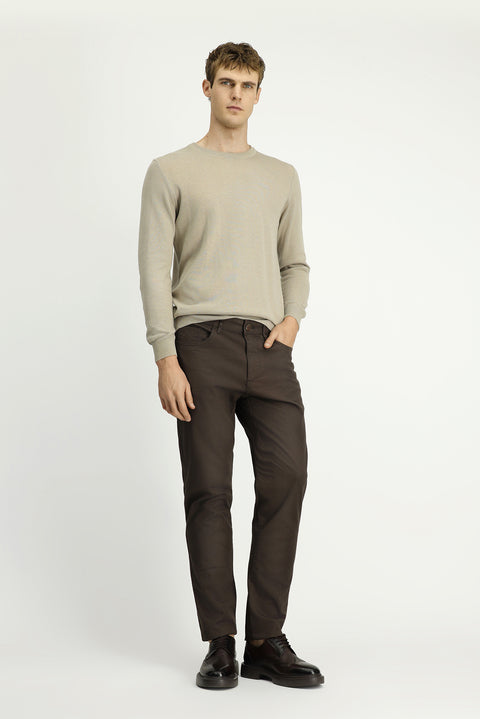 Orta Kahve 6 Drop Regular Fit Standart Kesim Desenli Likralı Kanvas / Chino Pantolon