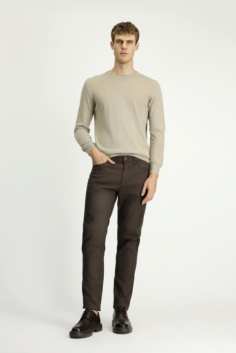 Orta Kahve Regular Fit Standart Kesim Desenli Likralı Kanvas / Chino Pantolon