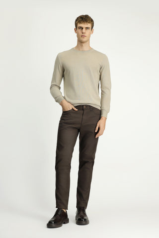 Orta Kahve Slim Fit Dar Kesim Desenli Likralı Kanvas / Chino Pantolon