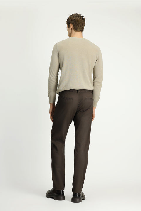 Orta Kahve 6 Drop Regular Fit Standart Kesim Desenli Likralı Kanvas / Chino Pantolon