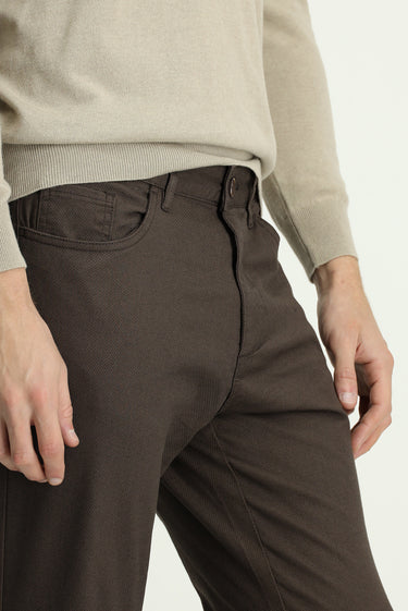 Orta Kahve Slim Fit Dar Kesim Desenli Likralı Kanvas / Chino Pantolon