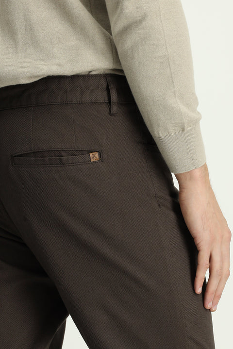 Mid Coffee Slim Fit Patterned Stretchy Canvas / Chino Trousers
