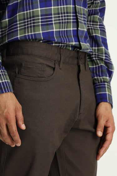 Orta Kahve Regular Fit Desenli Likralı Kanvas / Chino Pantolon