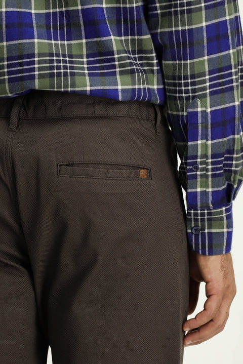 Orta Kahve Regular Fit Standart Kesim Desenli Likralı Kanvas / Chino Pantolon