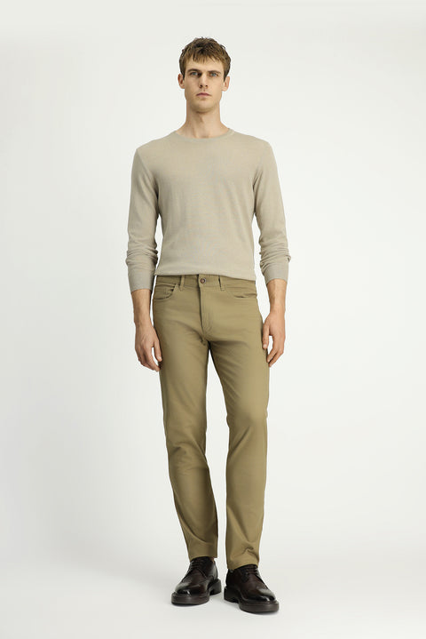 Medium Beige Slim Fit Patterned Stretch Canvas / Chino Trousers