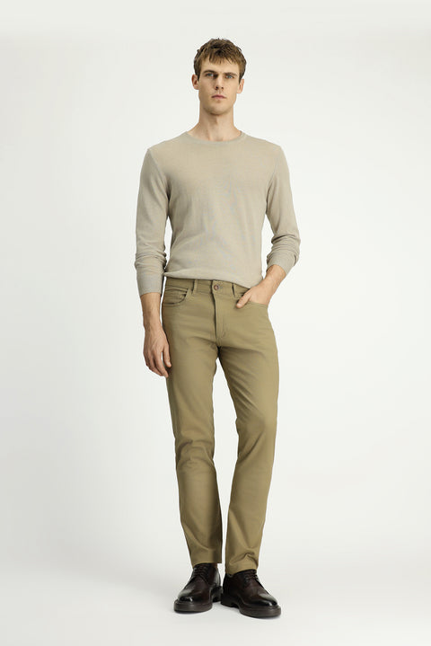 Medium Beige Slim Fit Patterned Stretch Canvas / Chino Trousers