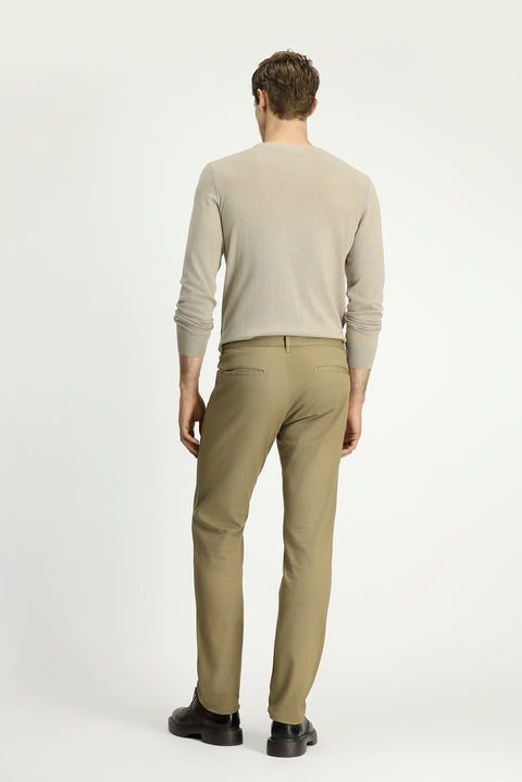 Medium Beige Slim Fit Patterned Stretch Canvas / Chino Trousers
