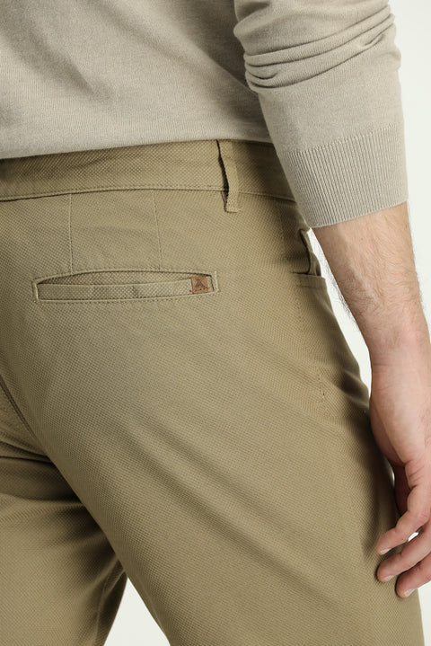 Mid Beige Regular Fit Standard Cut Patterned Lycra Canvas / Chino Trousers