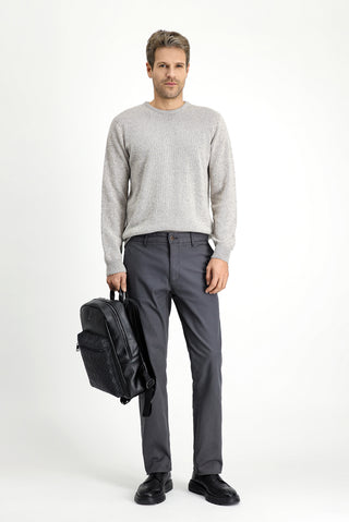  Orta Gri Relaxed Fit Rahat Kesim Desenli Likralı Kanvas / Chino Pantolon