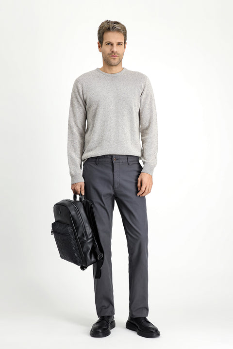 Orta Gri Regular Fit Standart Kesim Desenli Likralı Kanvas / Chino Pantolon