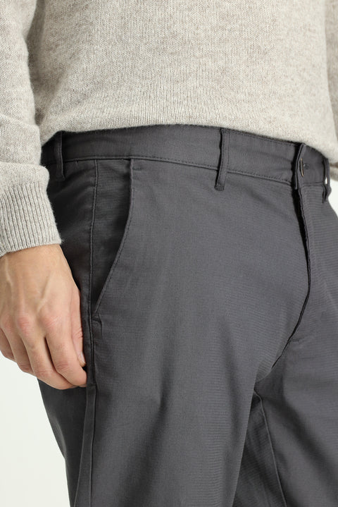 Orta Gri Regular Fit Standart Kesim Desenli Likralı Kanvas / Chino Pantolon