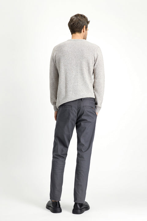 Orta Gri 6 Drop Regular Fit Standart Kesim Desenli Likralı Kanvas / Chino Pantolon