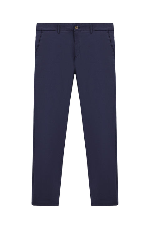 Dark Navy Regular Fit Standard Cut Patterned Lycra Canvas / Chino Trousers