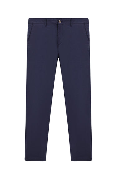 Koyu Lacivert Relaxed Fit Rahat Kesim Desenli Likralı Kanvas / Chino Pantolon