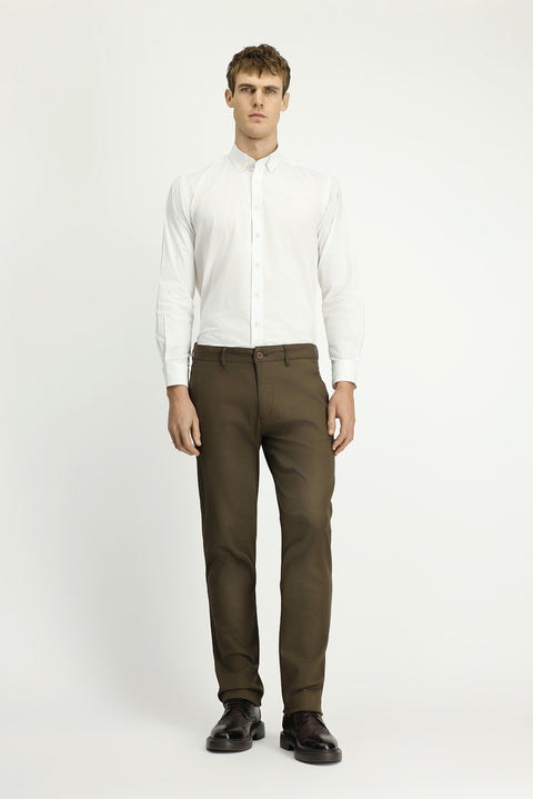 Koyu Haki Regular Fit Standart Kesim Desenli Likralı Kanvas / Chino Pantolon