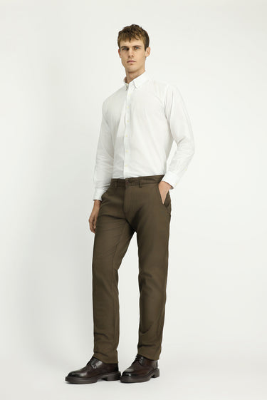  Koyu Haki Regular Fit Desenli Likralı Kanvas / Chino Pantolon