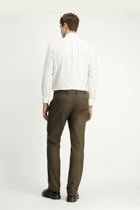 Koyu Haki 4 Drop Relaxed Fit Rahat Kesim Desenli Likralı Kanvas / Chino Pantolon