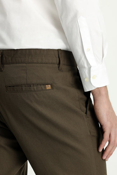 Koyu Haki Relaxed Fit Rahat Kesim Desenli Likralı Kanvas / Chino Pantolon