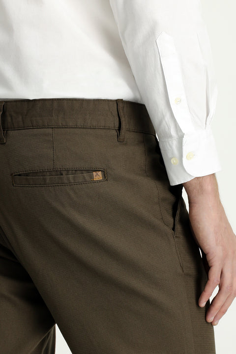 Koyu Haki Regular Fit Standart Kesim Desenli Likralı Kanvas / Chino Pantolon