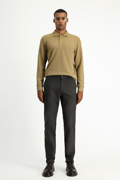 Koyu Kahve Relaxed Fit Rahat Kesim Likralı Desenli Kanvas / Chino Pantolon