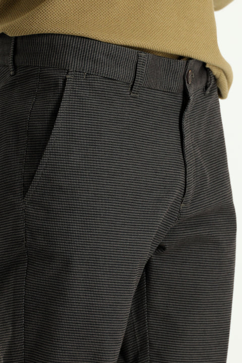 Koyu Kahve Relaxed Fit Rahat Kesim Likralı Desenli Kanvas / Chino Pantolon