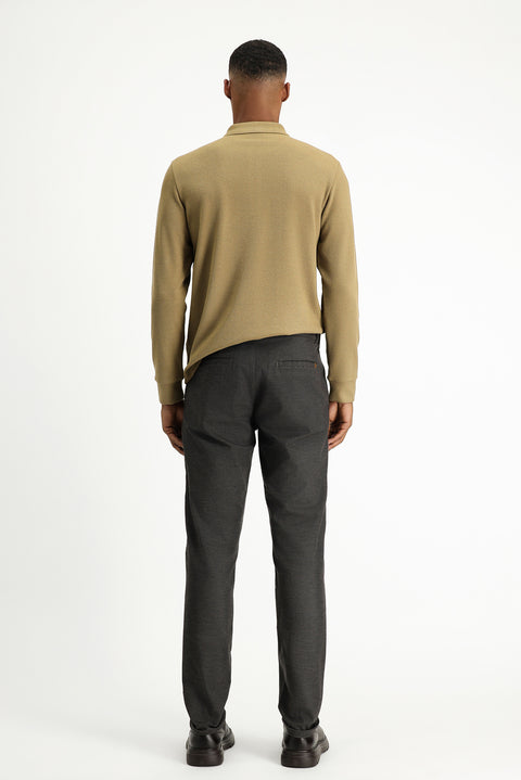 Koyu Kahve Regular Fit Standart Kesim Likralı Desenli Kanvas / Chino Pantolon